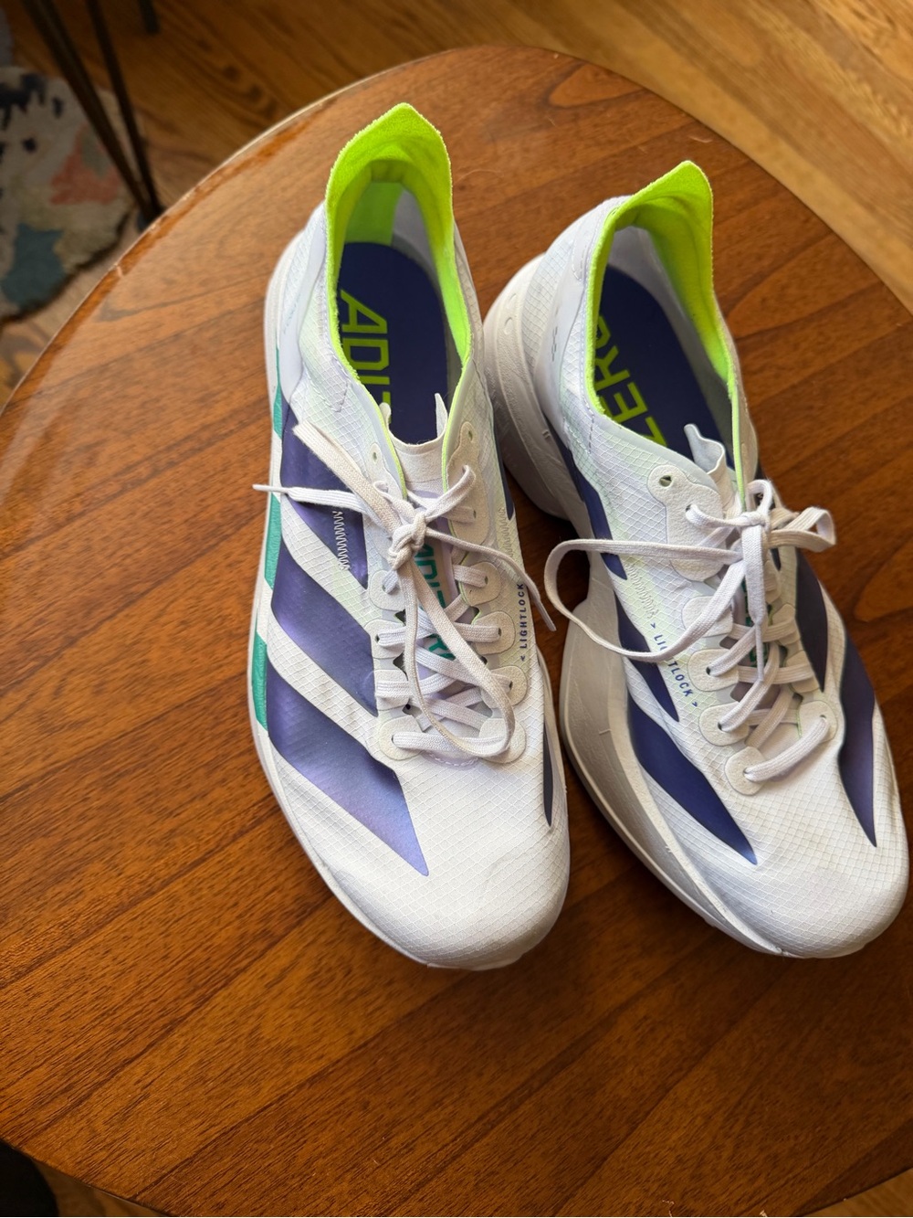 adidas Men’s Adizero Adios Pro 4 Sneakers - White with Purple & Neon Green